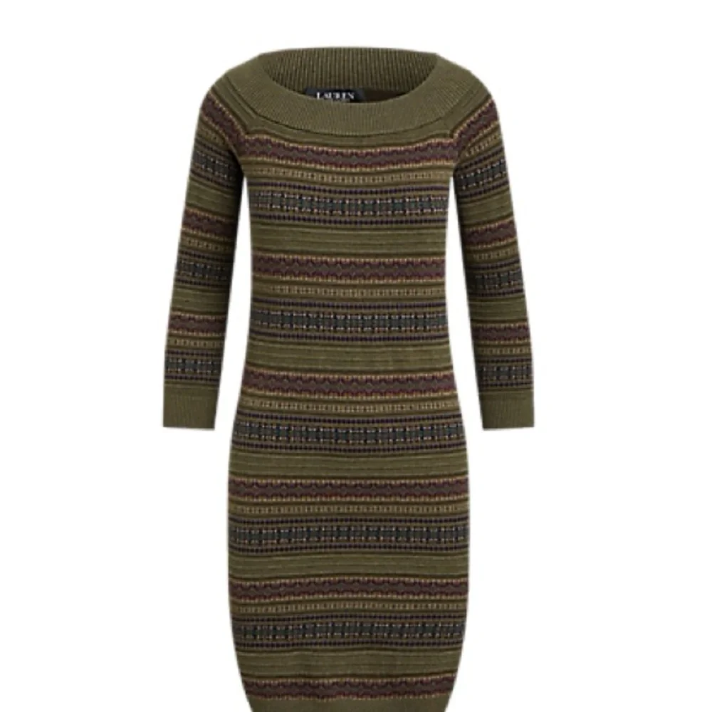 Ralph Lauren Fair Isle Off-the-Shoulder Long Sleeve Sweater Dress MPetite - Picture 3 of 7